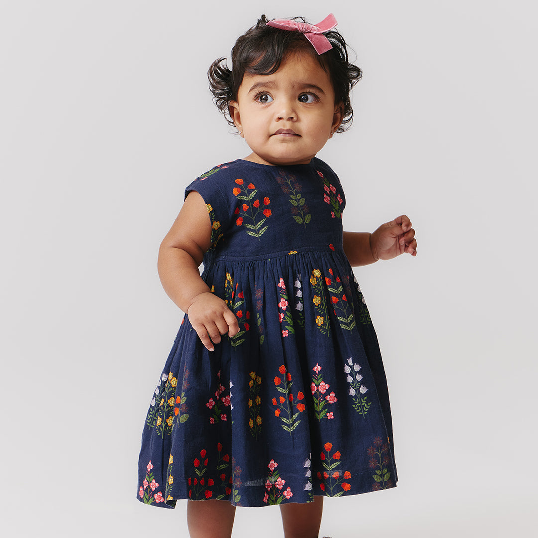 Baby Girls Marie Dress Set Navy Field Floral