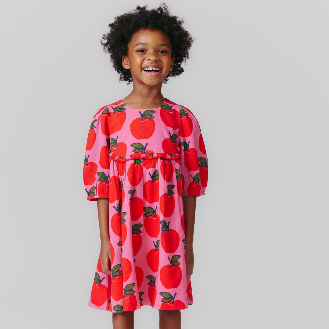 Girls Rowan Dress Pink Apples Pink Chicken