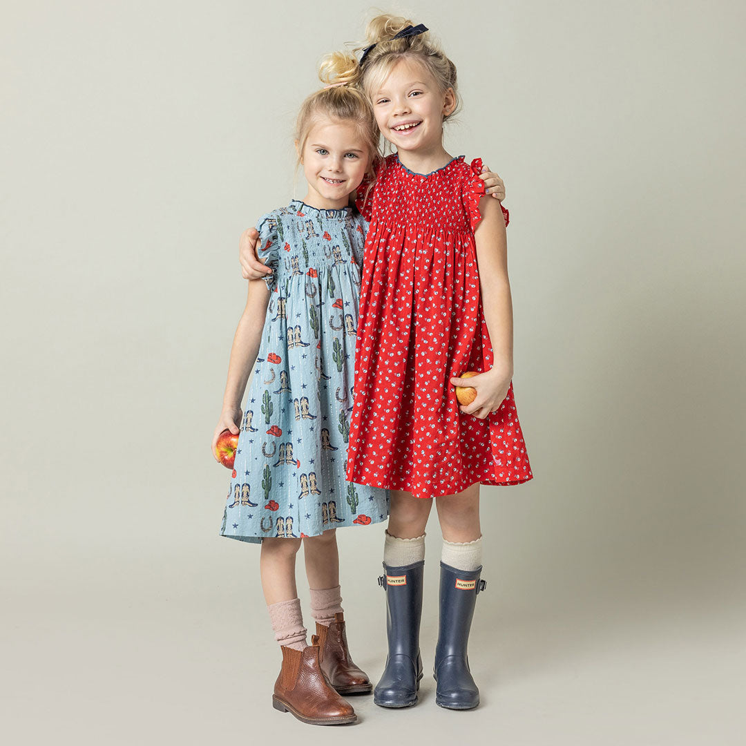 Girls Stevie Dress - Tiny Red Roses – Pink Chicken