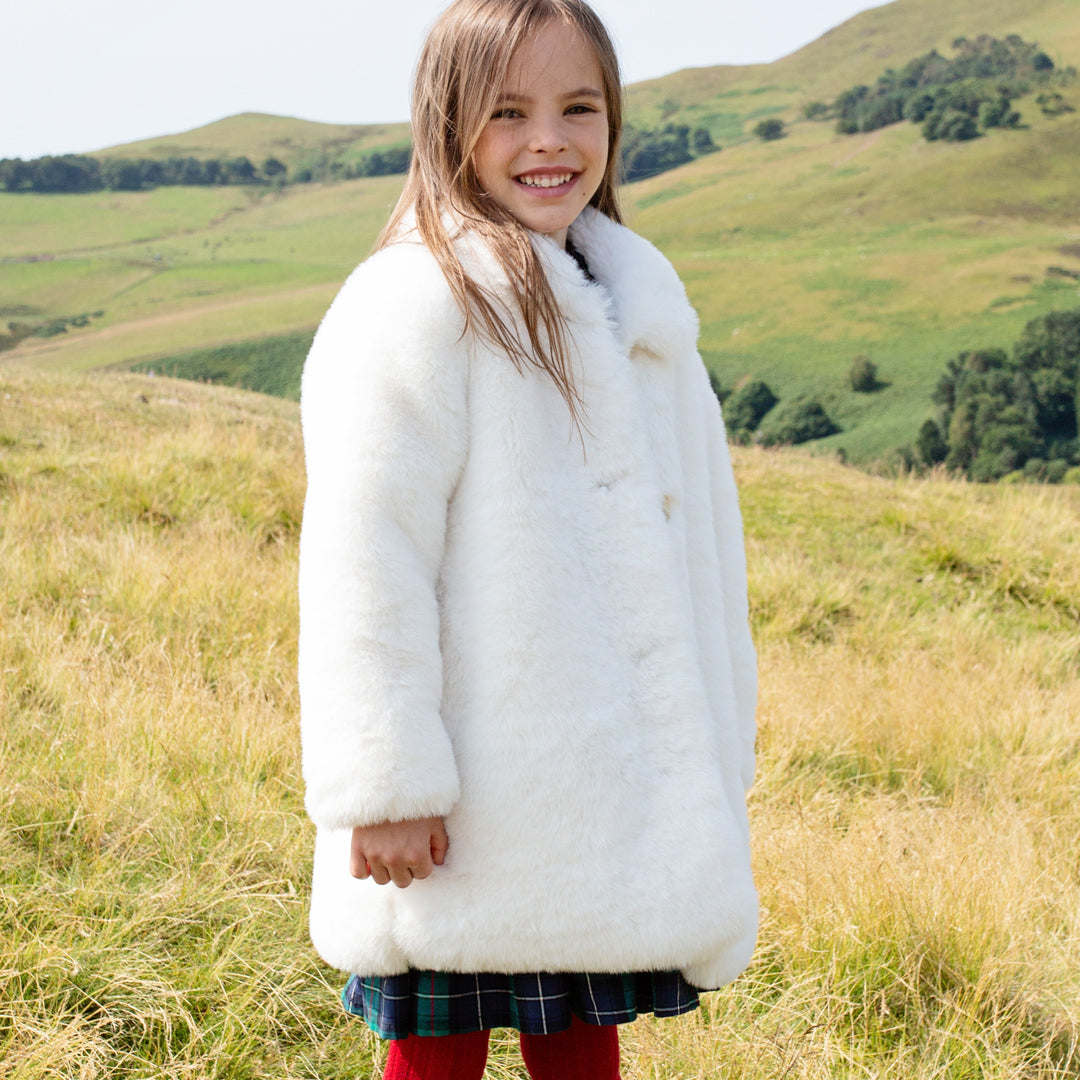 Girls Fur Kate Coat Snow White Pink Chicken