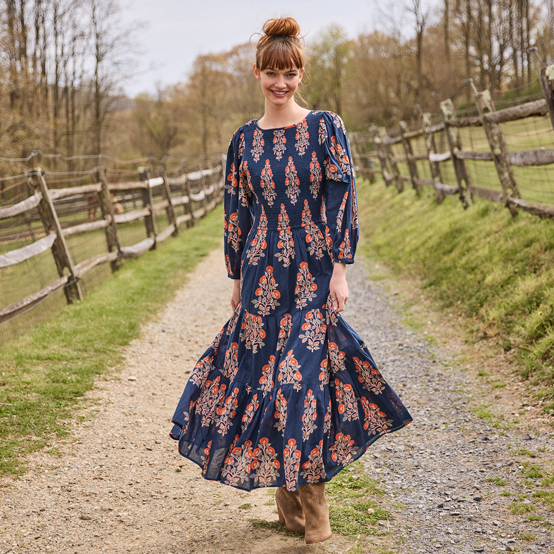 Navy and pink floral tea dress best sale