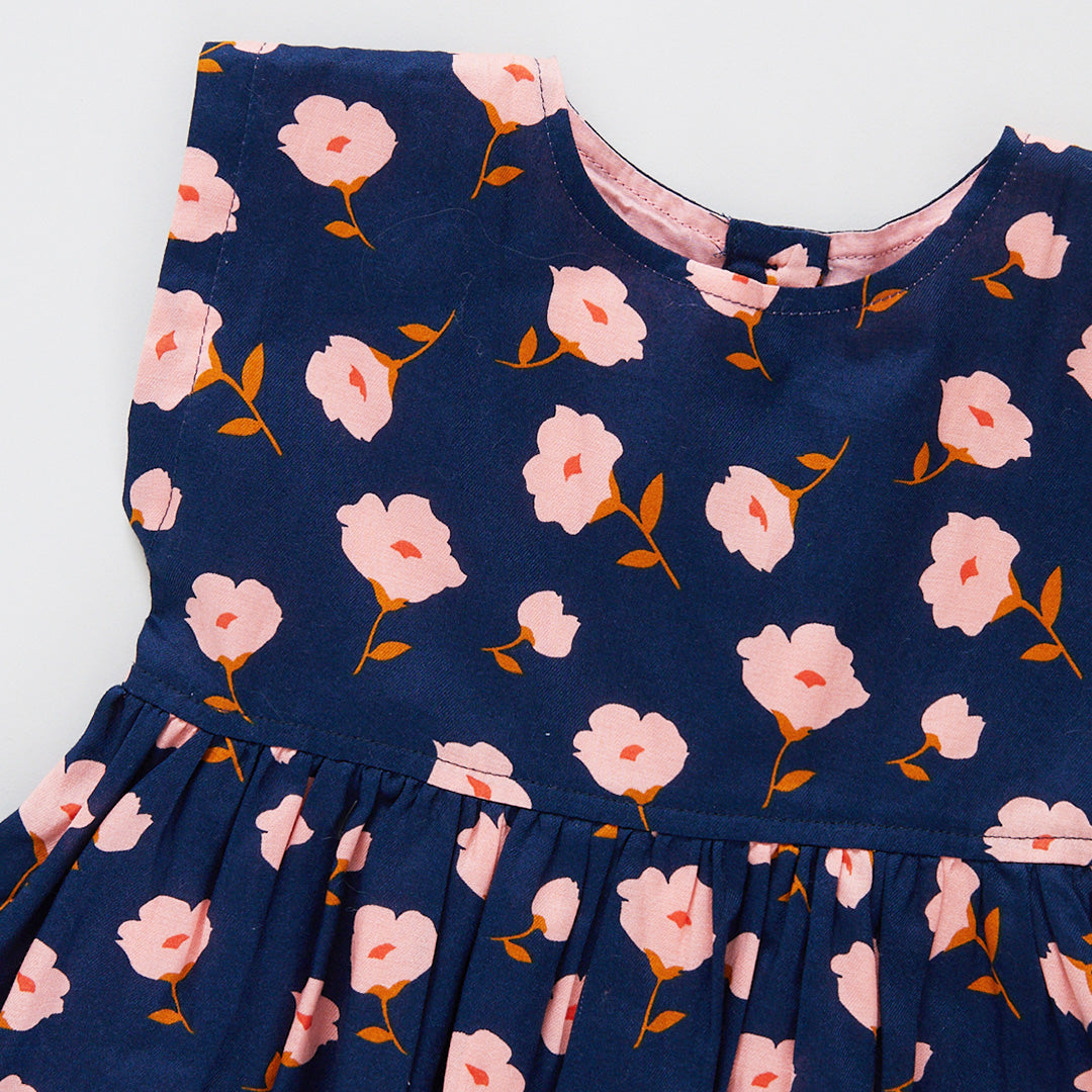 Girls Adaline Dress - Pink Chicken Flower – Navy Toss