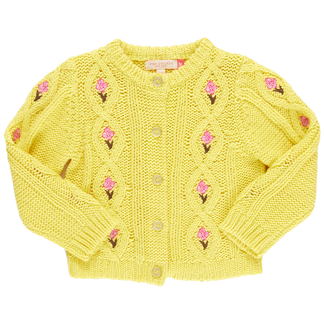 Girls Dalia Diamond Sweater - Yellow Floral Embroidery