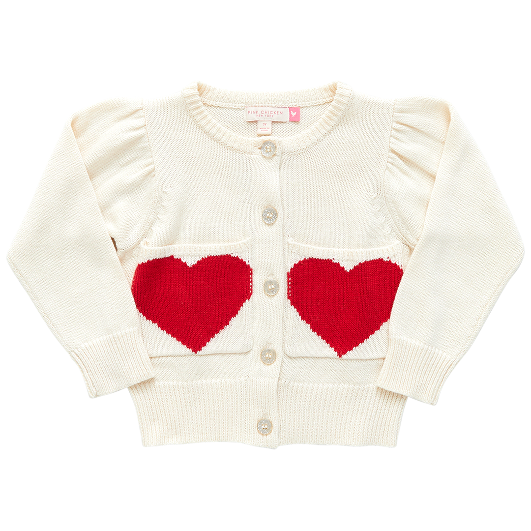 Girls Heart Pocket Sweater - Cream – Pink Chicken