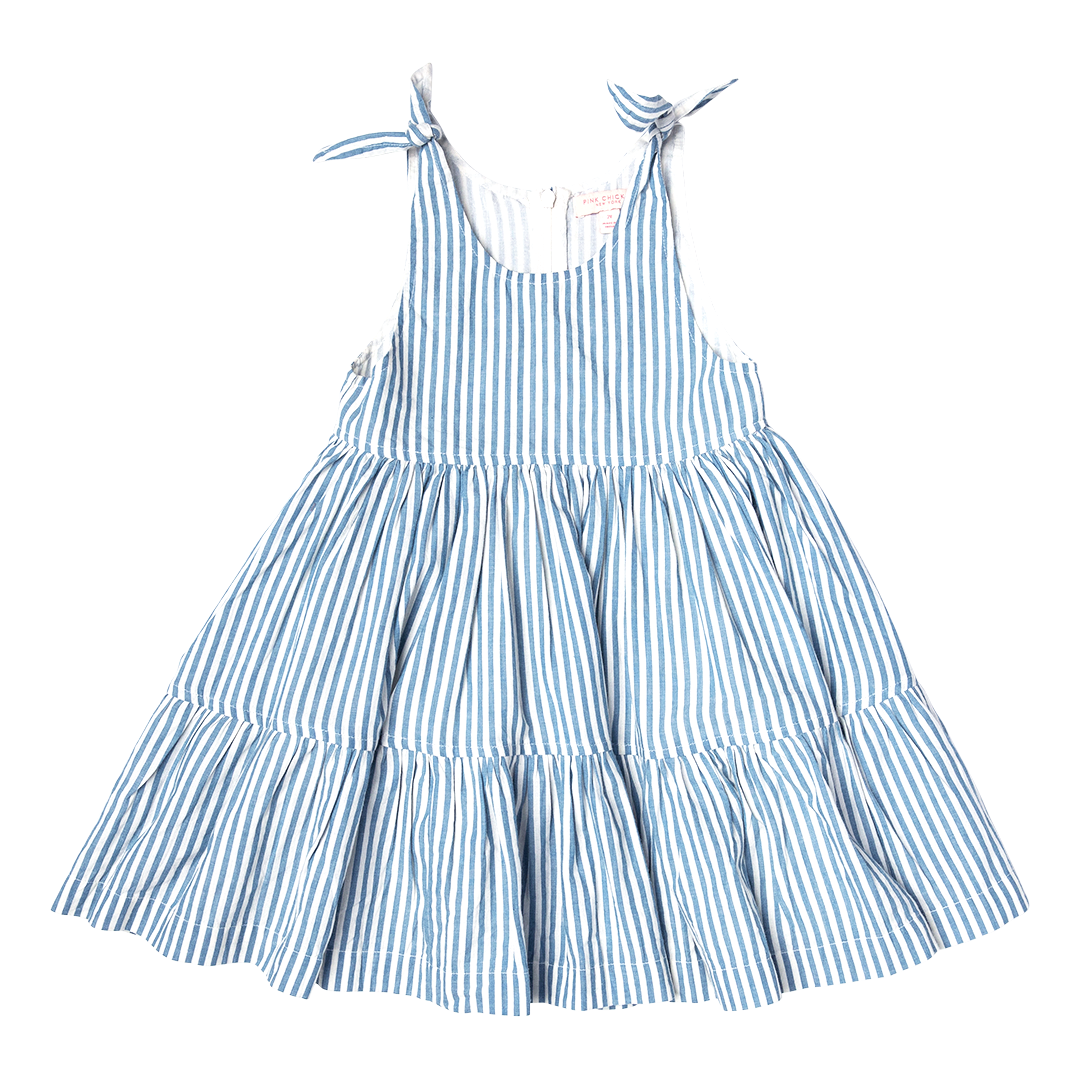 Blue and white vertical clearance striped dress