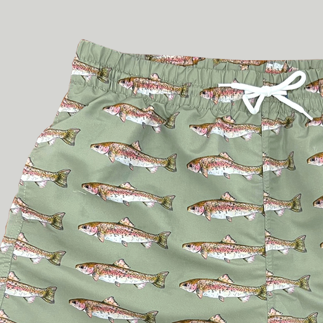 Mens Swim Trunk - Olive Rainbow Trout – Pink Chicken