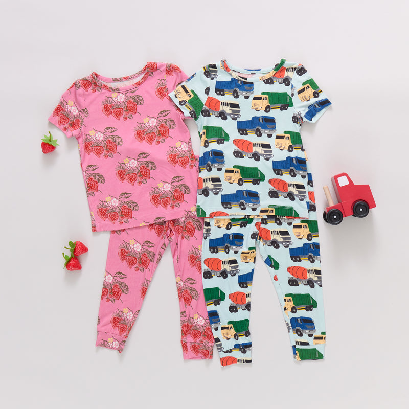 Kids Bamboo PJ Set - Pink Wild Strawberries