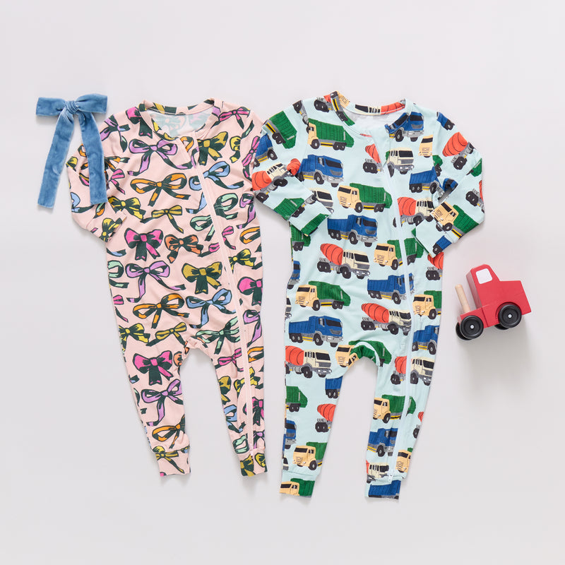 Baby Bamboo Romper - Dump Trucks