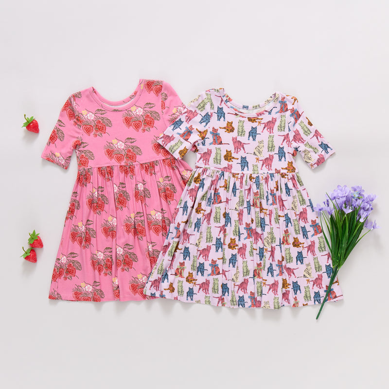 Girls Bamboo Steph Dress - Pink Wild Strawberries