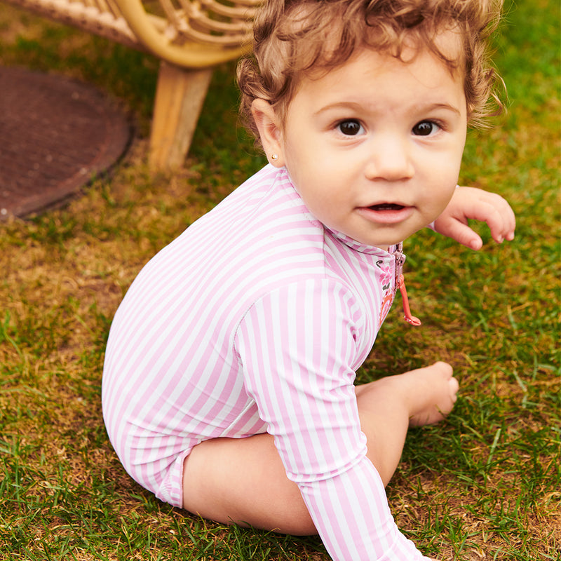 Baby Girls Arden Suit - Pink Faux Embroidery Stripe