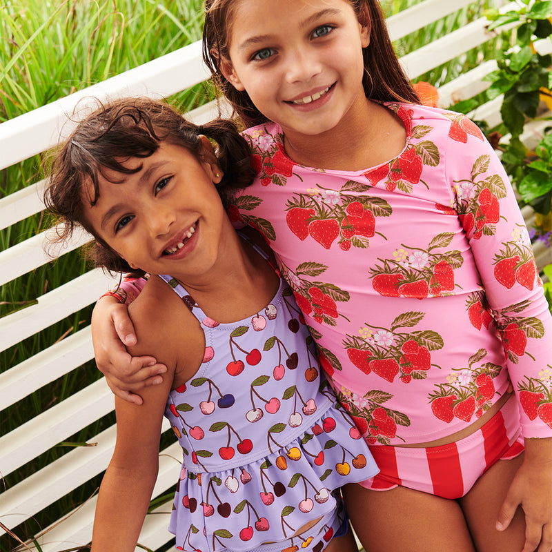 Girls Rash Guard Set - Pink Wild Strawberries