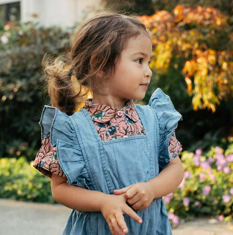 Baby Girls Petal Collar Bodysuit- Mauveglow Vine Floral