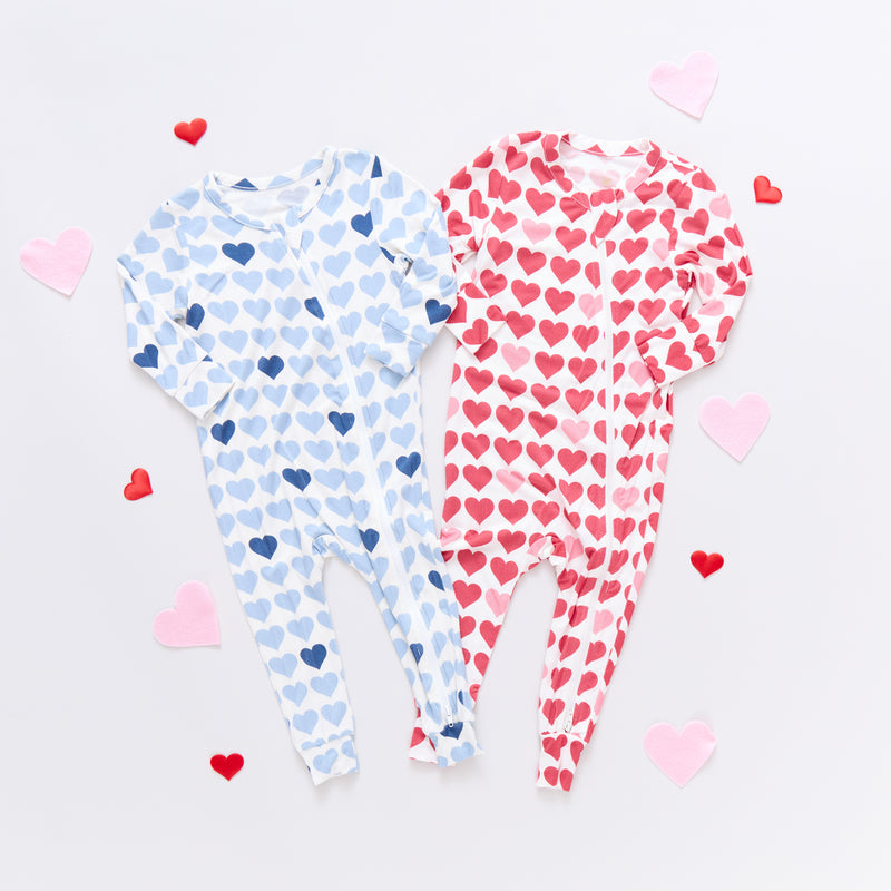 Baby Bamboo Romper - Blue Tiny Hearts