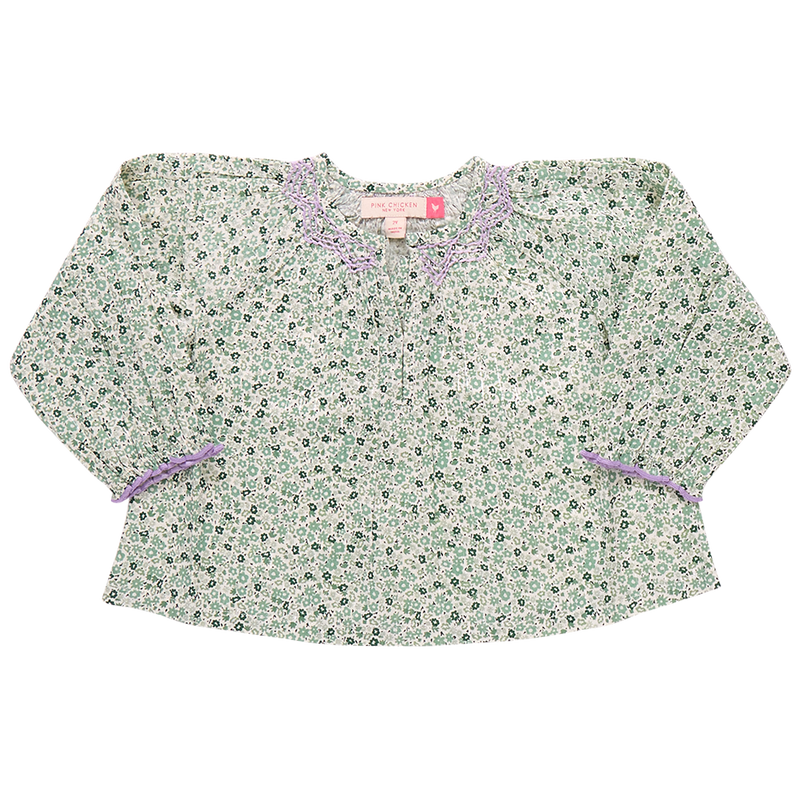 Girls Ava Top - Green Mini Ditsy