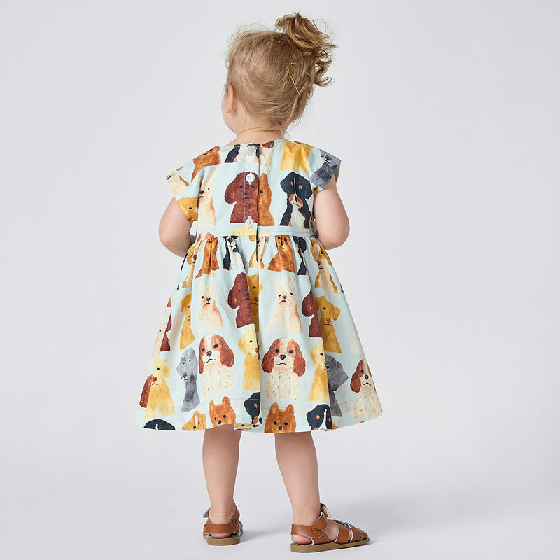 Baby Girls Adaline Dress Set - Light Blue Watercolor Dogs