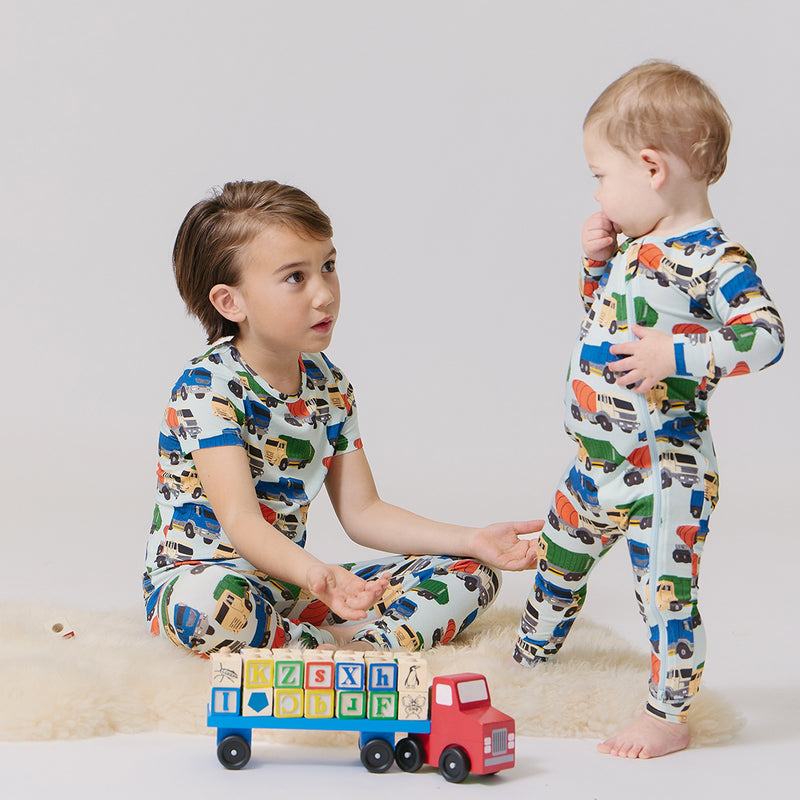 Baby Bamboo Romper - Dump Trucks