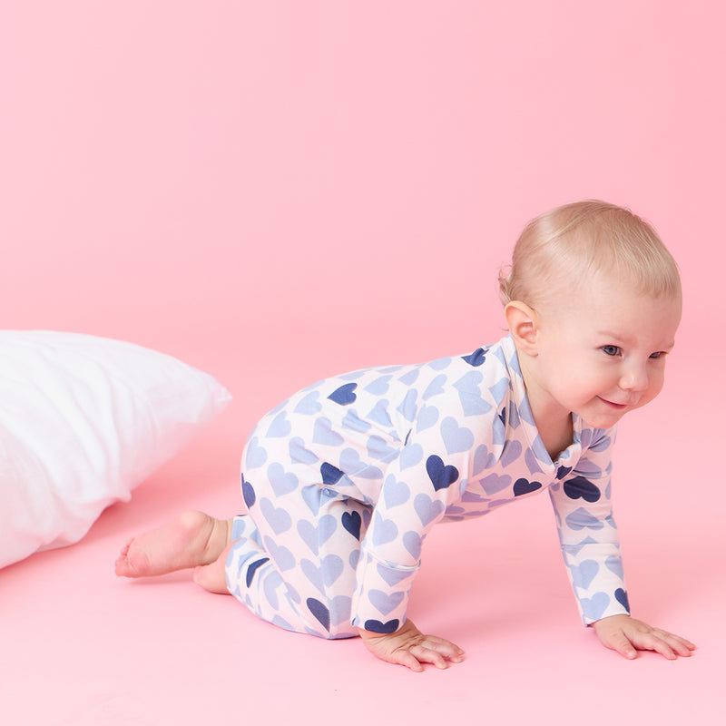 Baby Bamboo Romper - Blue Tiny Hearts