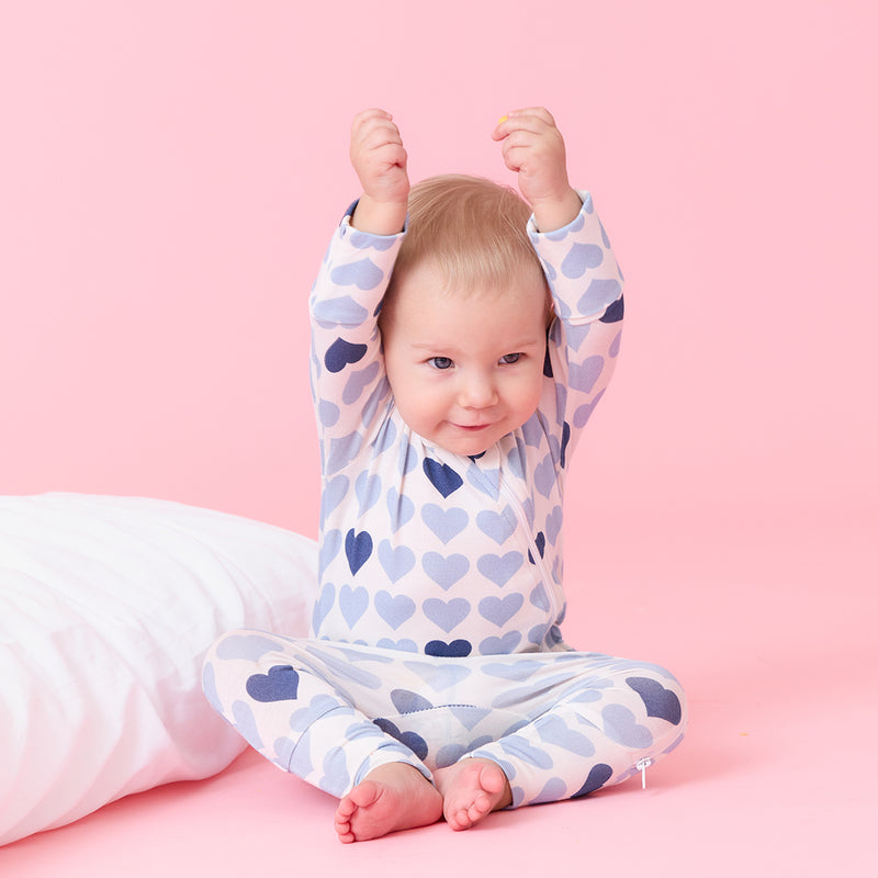 Baby Bamboo Romper - Blue Tiny Hearts