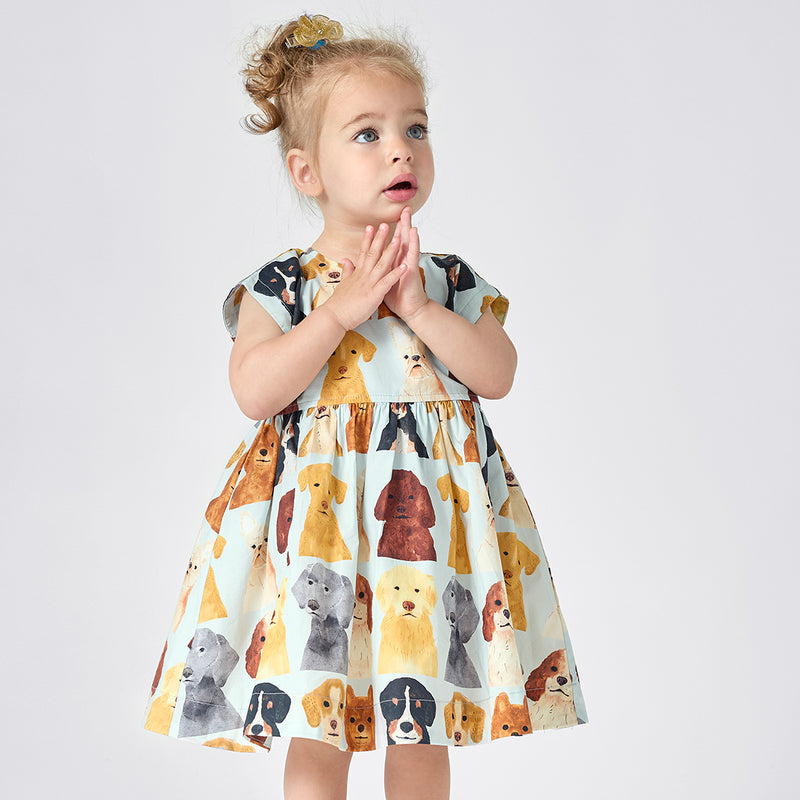 Baby Girls Adaline Dress Set - Light Blue Watercolor Dogs