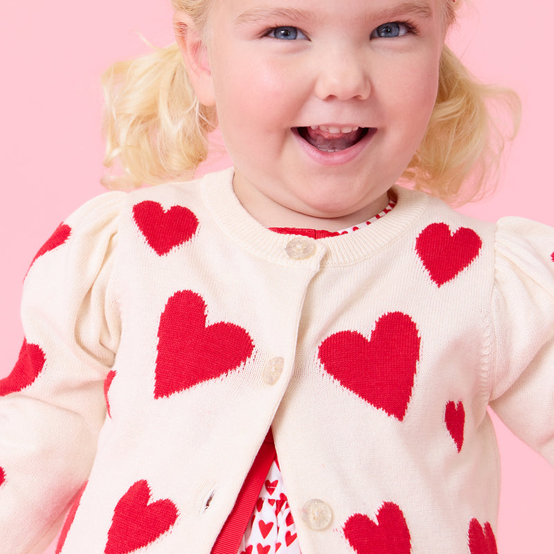 Baby Girls Constance Sweater - Cream and Red Hearts