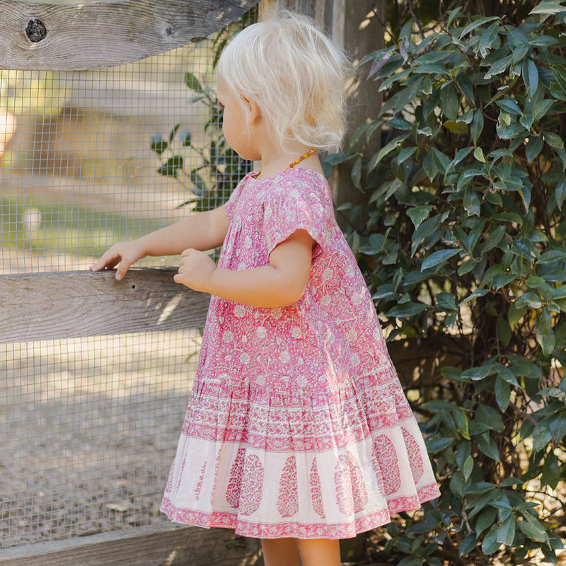 Girls Adele Dress - Hot Pink Garden Floral