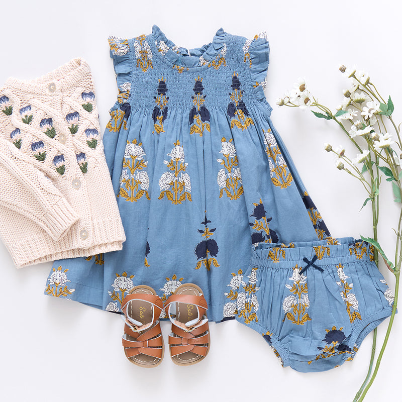 Baby Girls Stevie Dress Set - Blue Flowerette