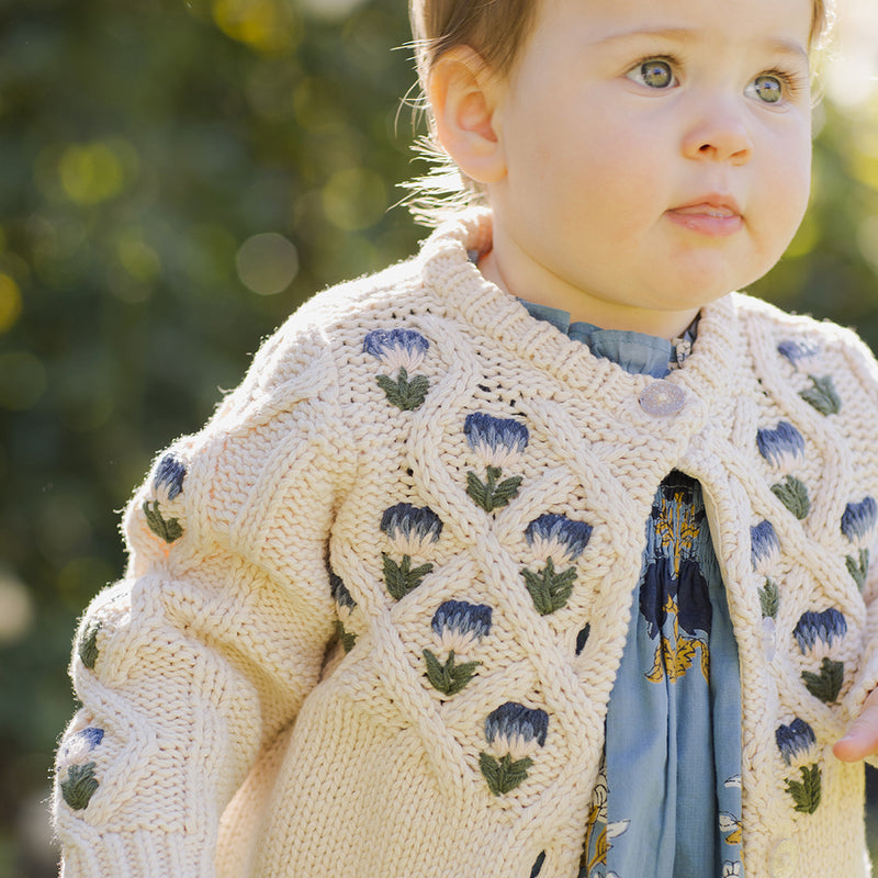 Baby Girls Tari Sweater - Cream Flower Embroidery