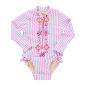 Baby Girls Arden Suit - Pink Faux Embroidery Stripe