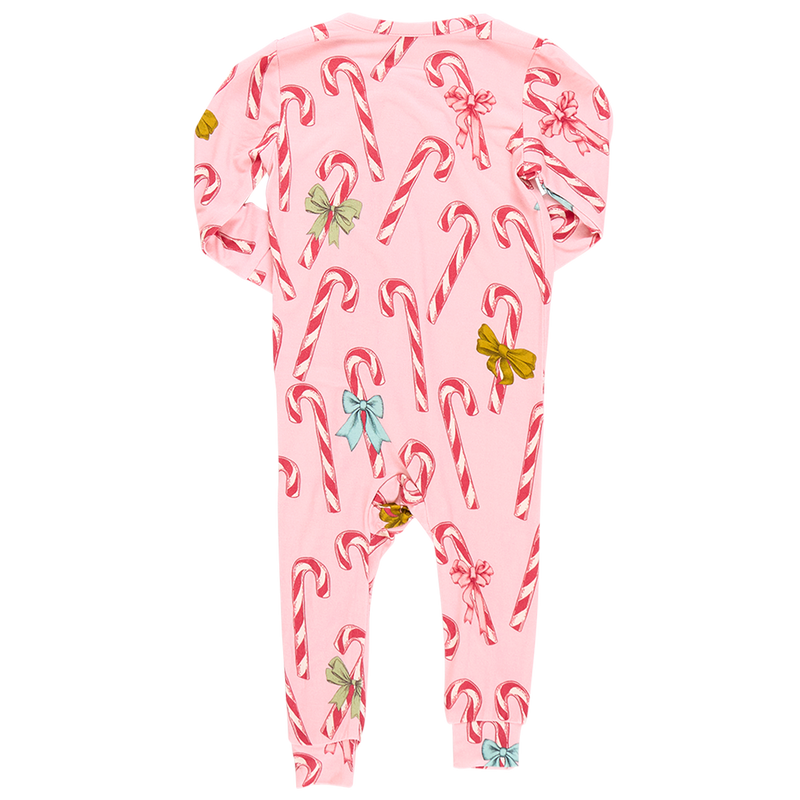 Baby Girls Bamboo Ruffle Romper - Pink Candy Cane Lane