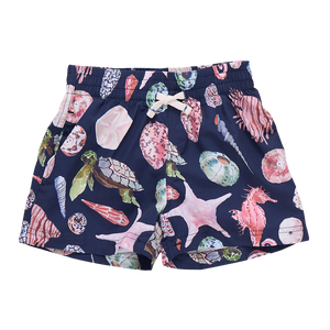 Baby Boys Swim Trunk - Navy Watercolor Shells