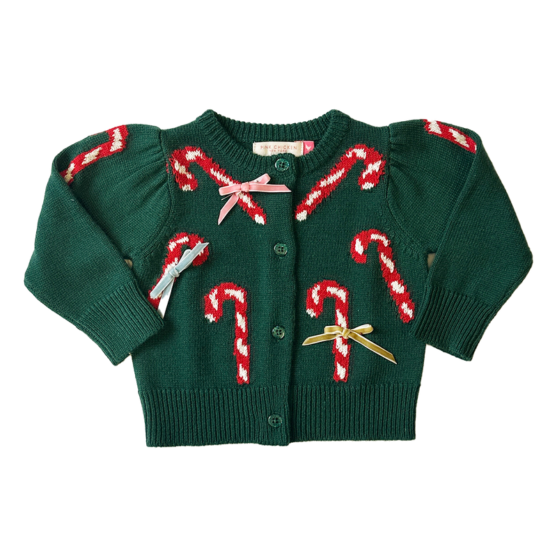 Baby Girls Constance Sweater - Green Candy Cane Bows