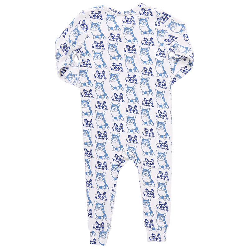 Baby Bamboo Romper - Blue Corgis