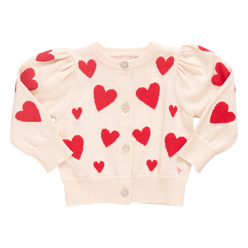 Baby Girls Constance Sweater - Cream and Red Hearts