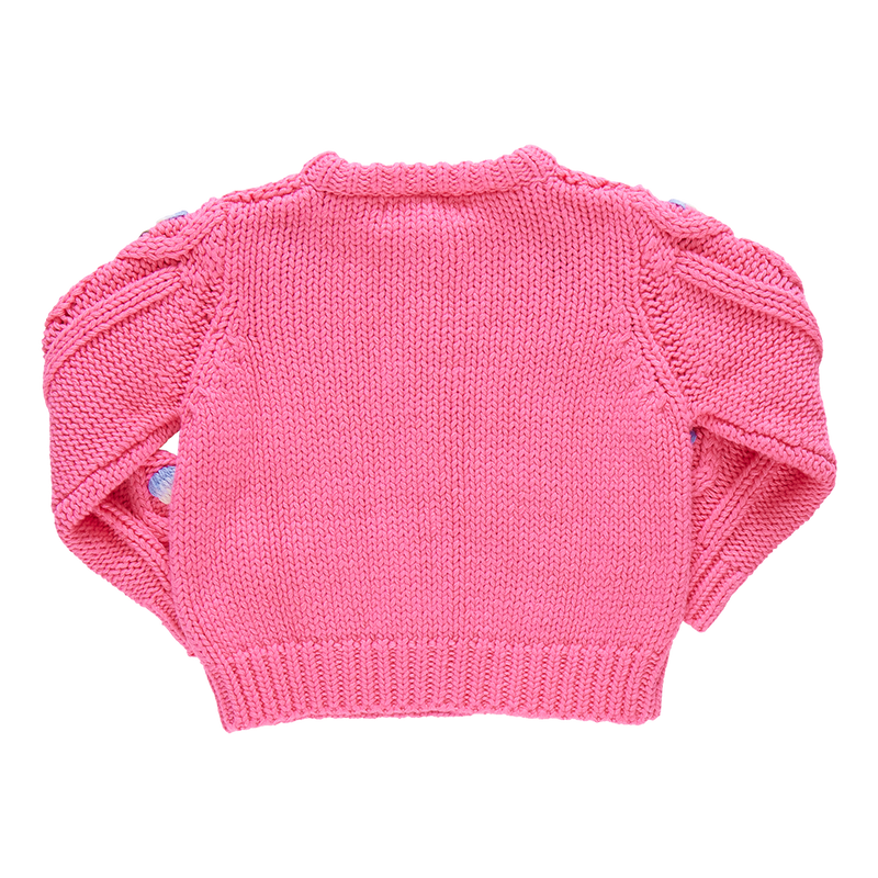 Baby Girls Dahlia Diamond Sweater - Pink Flower Embroidery