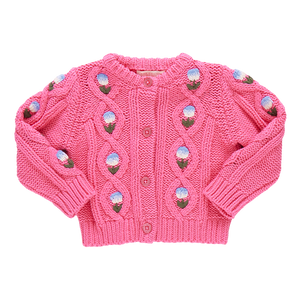 Baby Girls Dahlia Diamond Sweater - Pink Flower Embroidery