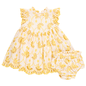 Baby Girls Cynthia Dress Set - Bright Yellow Eyelet