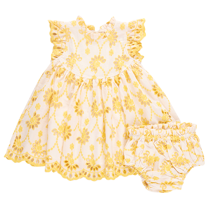 Baby Girls Cynthia Dress Set - Bright Yellow Eyelet