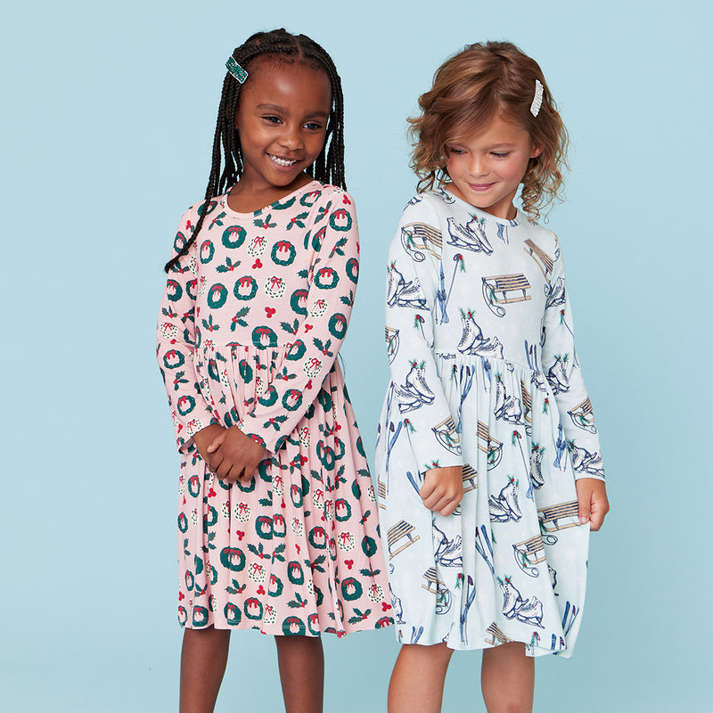 Girls Bamboo Steph Dress - Wreaths and Holly