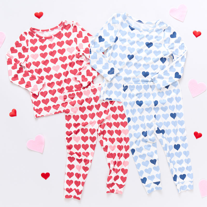 Kids Bamboo PJ Set - Blue Tiny Hearts