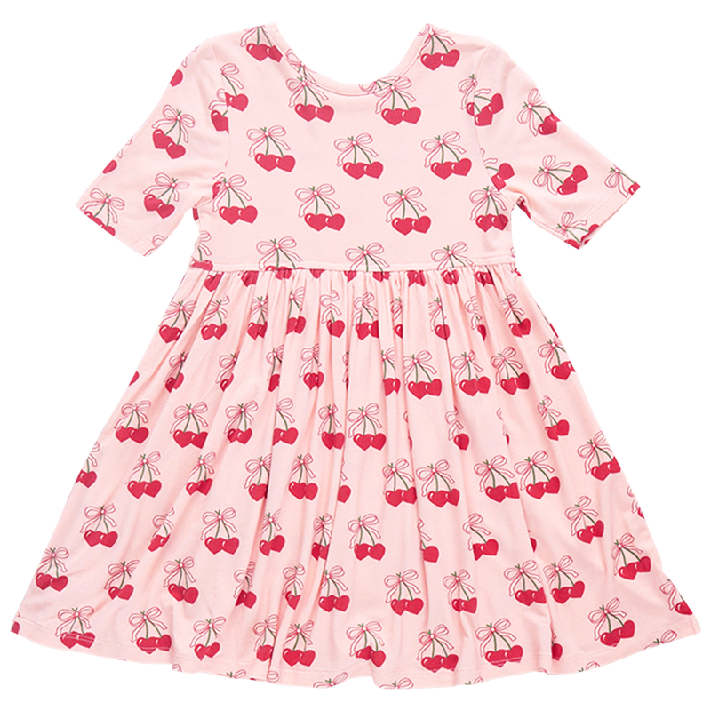 Girls Bamboo Steph Dress - Cherry Hearts