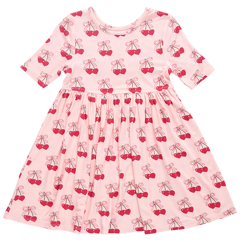 Girls Bamboo Steph Dress - Cherry Hearts