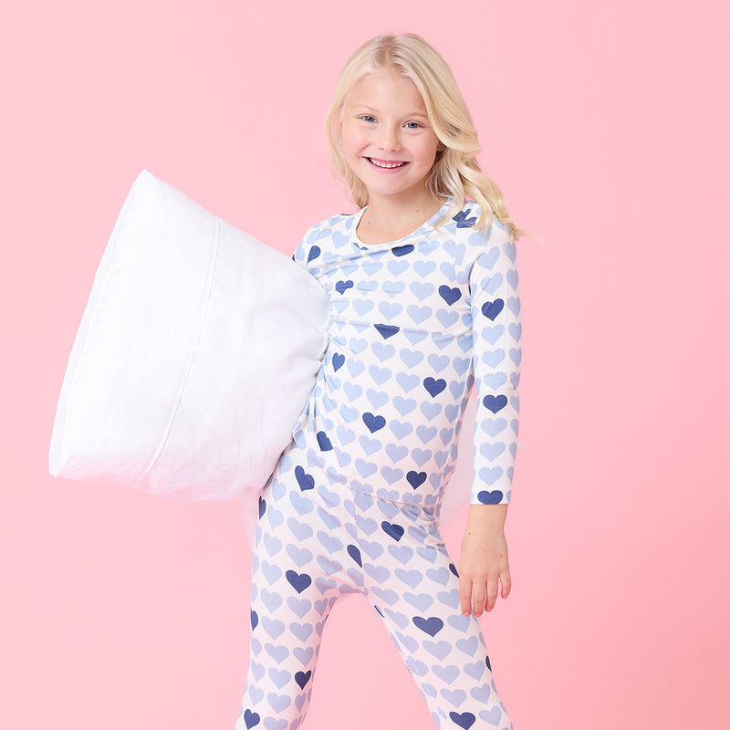 Kids Bamboo PJ Set - Blue Tiny Hearts