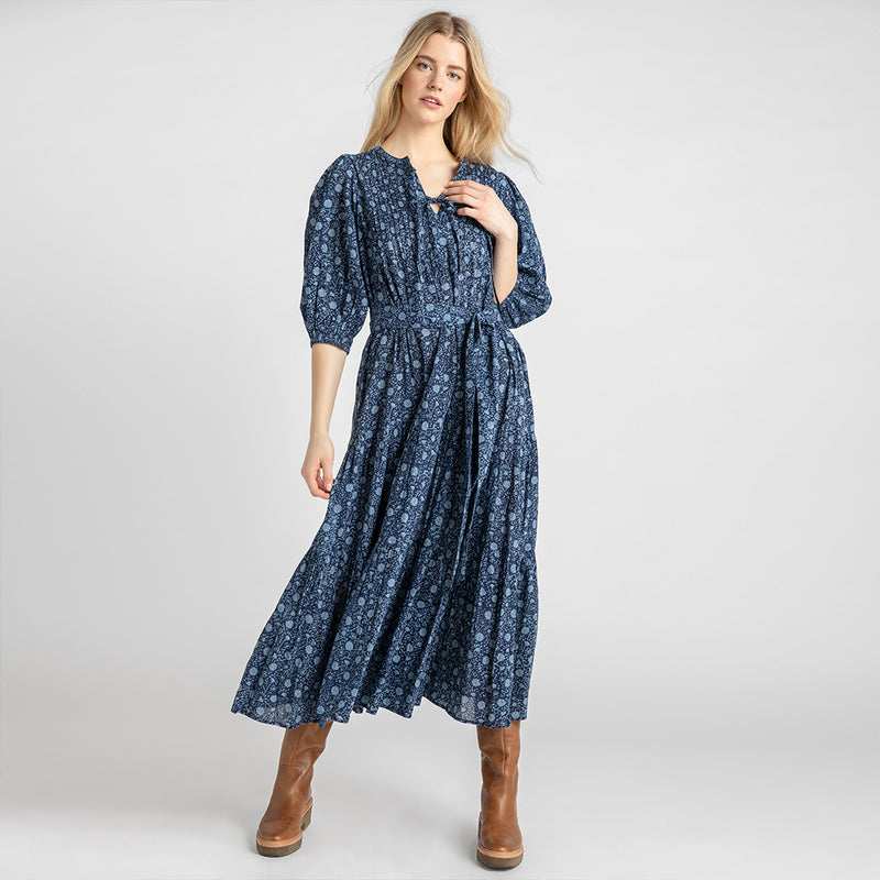 Womens Pintuck Indira Dress - Navy Garden Floral