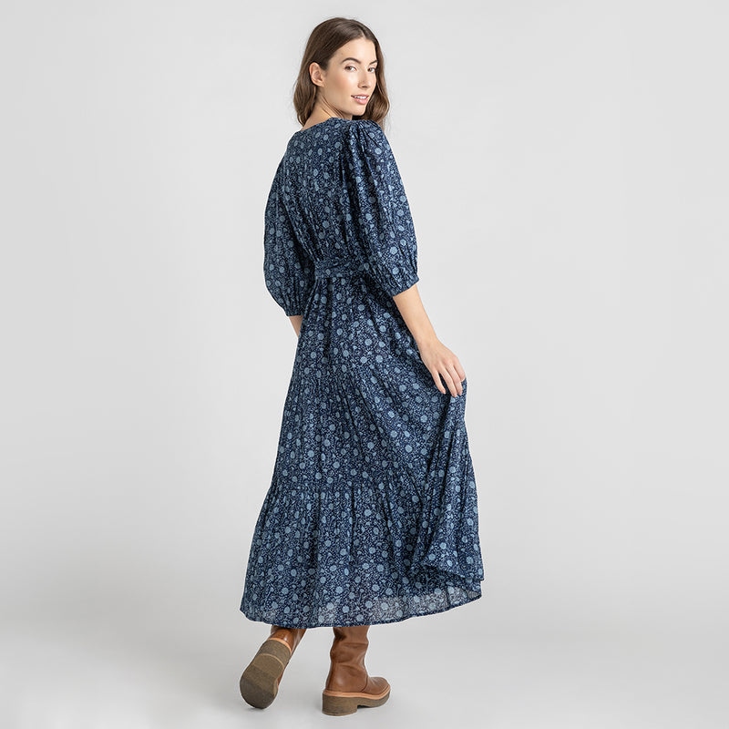 Womens Pintuck Indira Dress - Navy Garden Floral