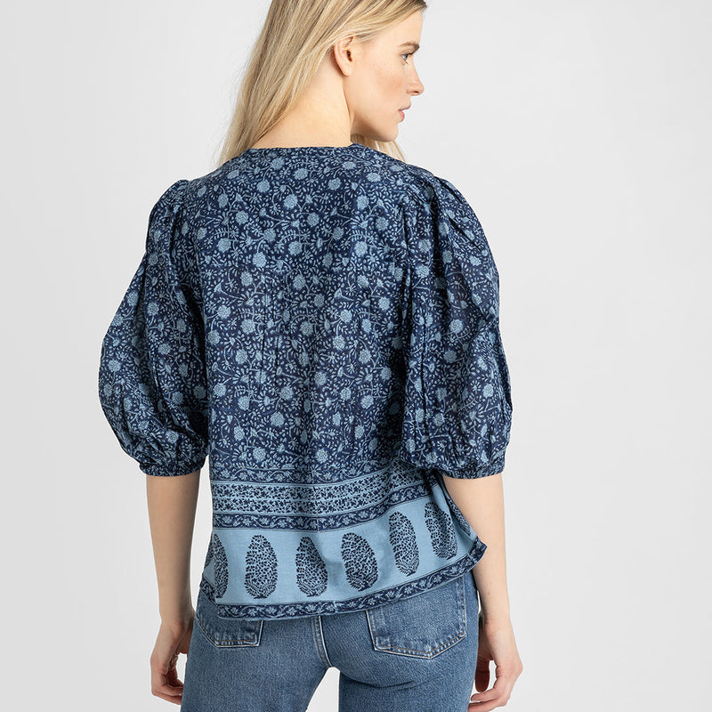 Womens Pintuck Indira Top - Navy Garden Floral