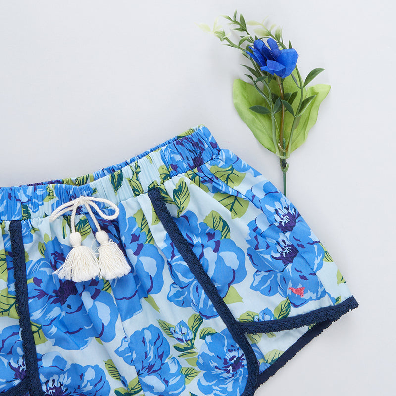 Girls Millie Short - Blue Peonies