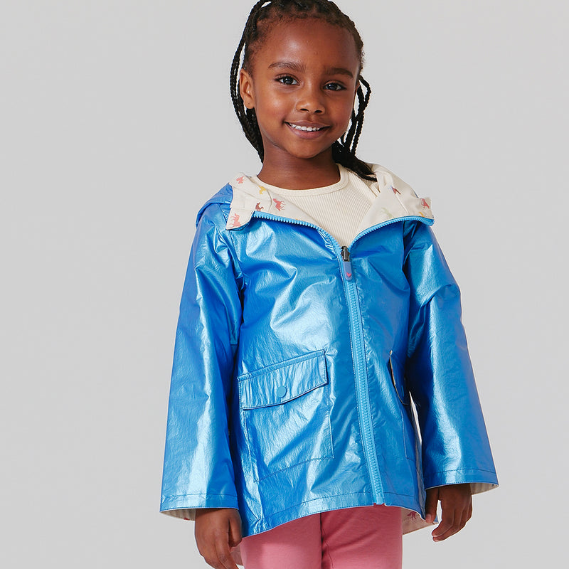 Girls Rafa Rain Coat - Blue Metallic