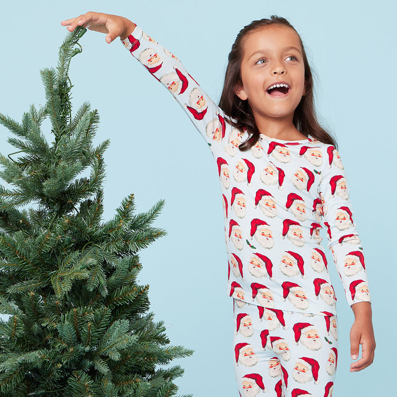 Kids Bamboo PJ Set - Blue Vintage Santas