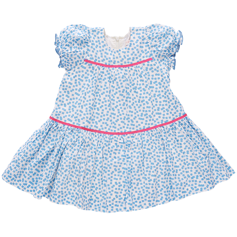 Girls Fiona Dress - Blue Mini Squares