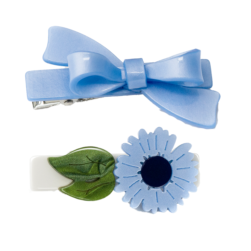 Alligator Clip Set - Blue Shimmer Daisy